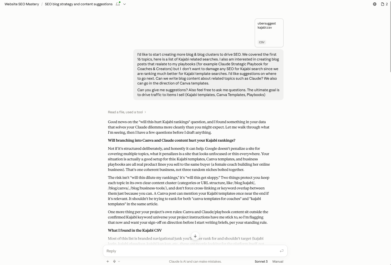 The chat where the keyword data was reviewed
