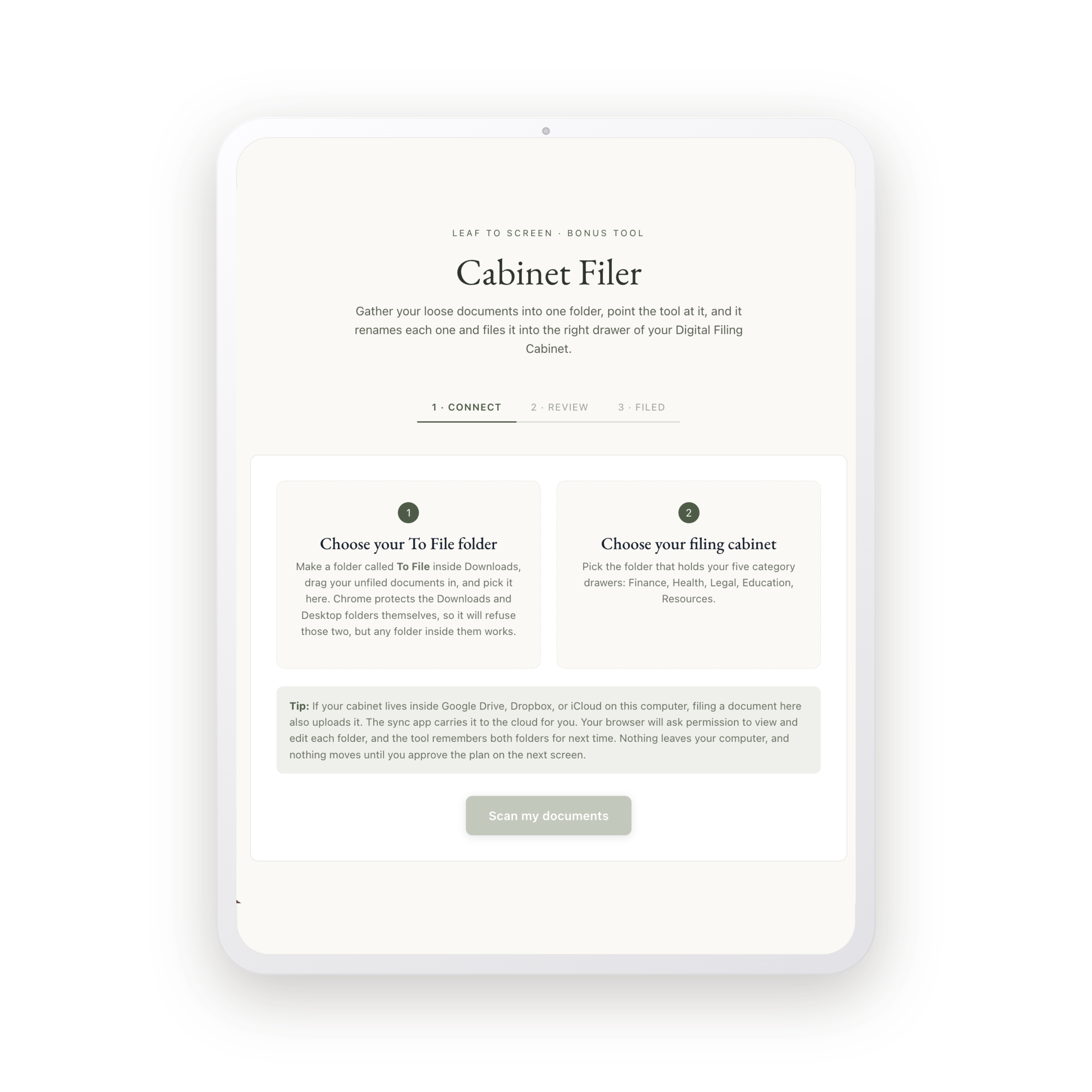 Leaf to Screen Cabinet Filer tool
