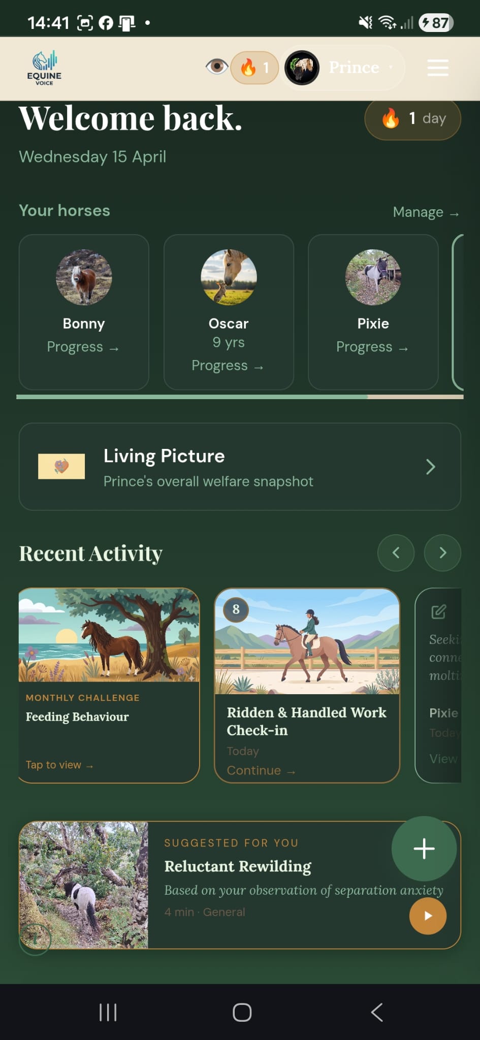 Equine Voice home screen
