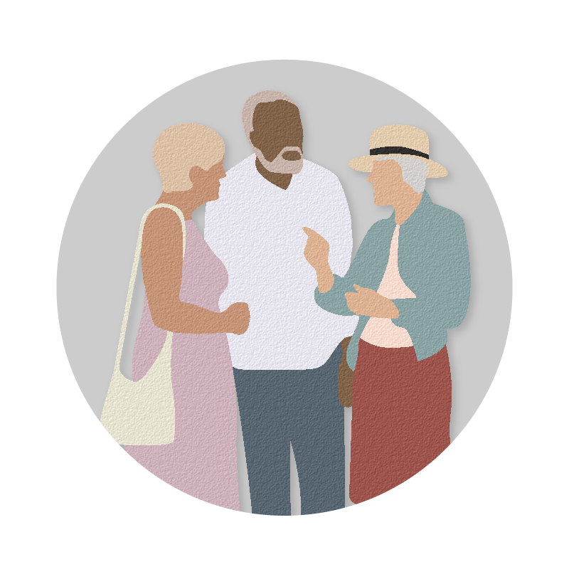 Illustration of people gathered in small groups