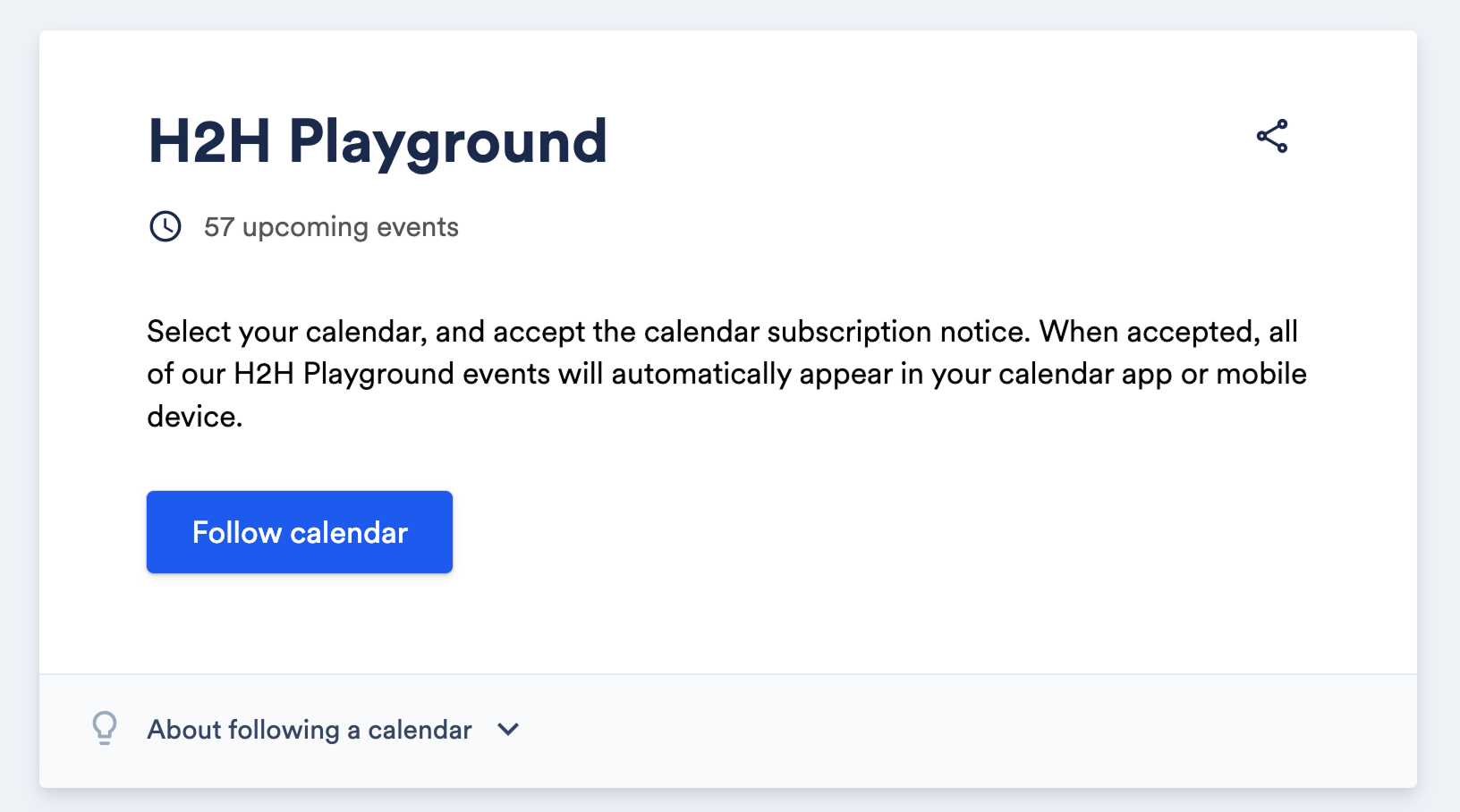 Calendar subscription page showing the Follow Calendar button