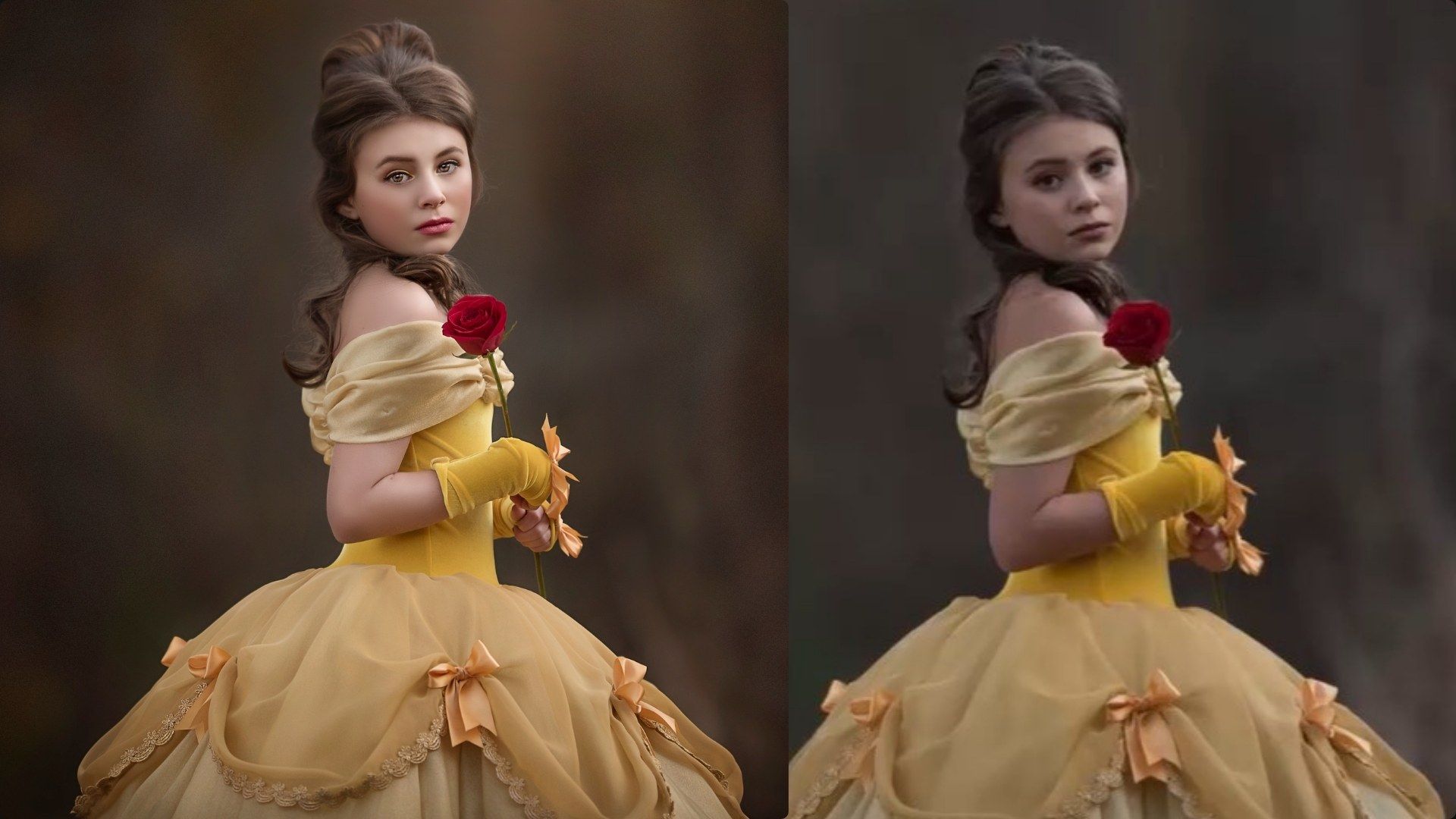 Before and After using the Sharpening Photoshop Action on a Princess Model