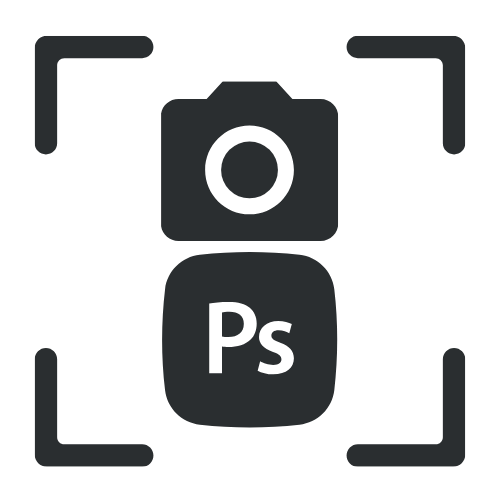 icon of camera and Photoshop logo