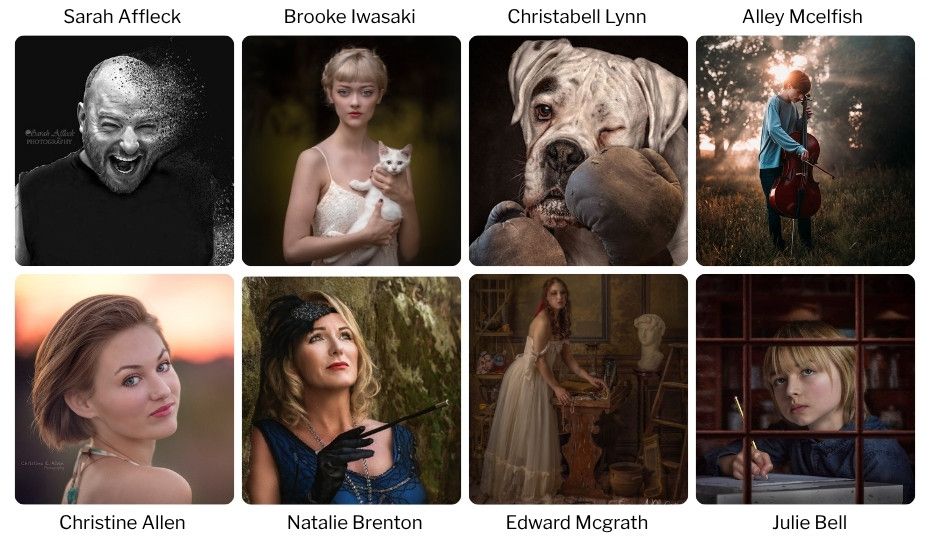 Collage of member-created fantasy and portrait images made using Tara Lesher Education tutorials and creative resources.