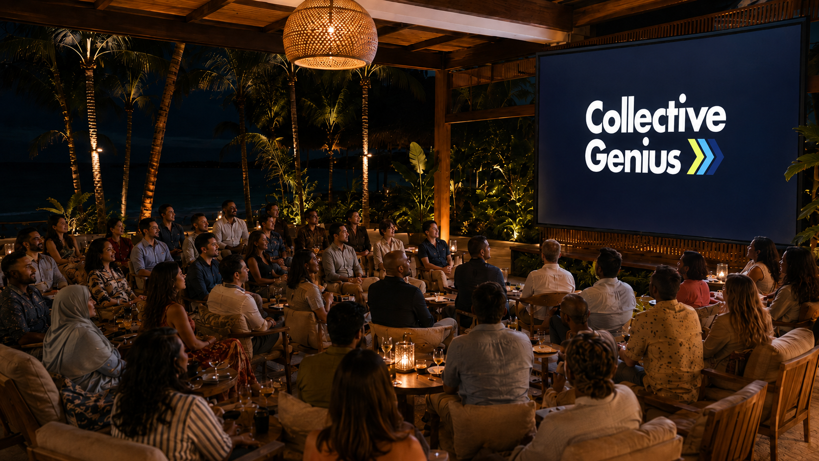 Founders and executives gathered for a Collective Genius presentation at a founder retreat