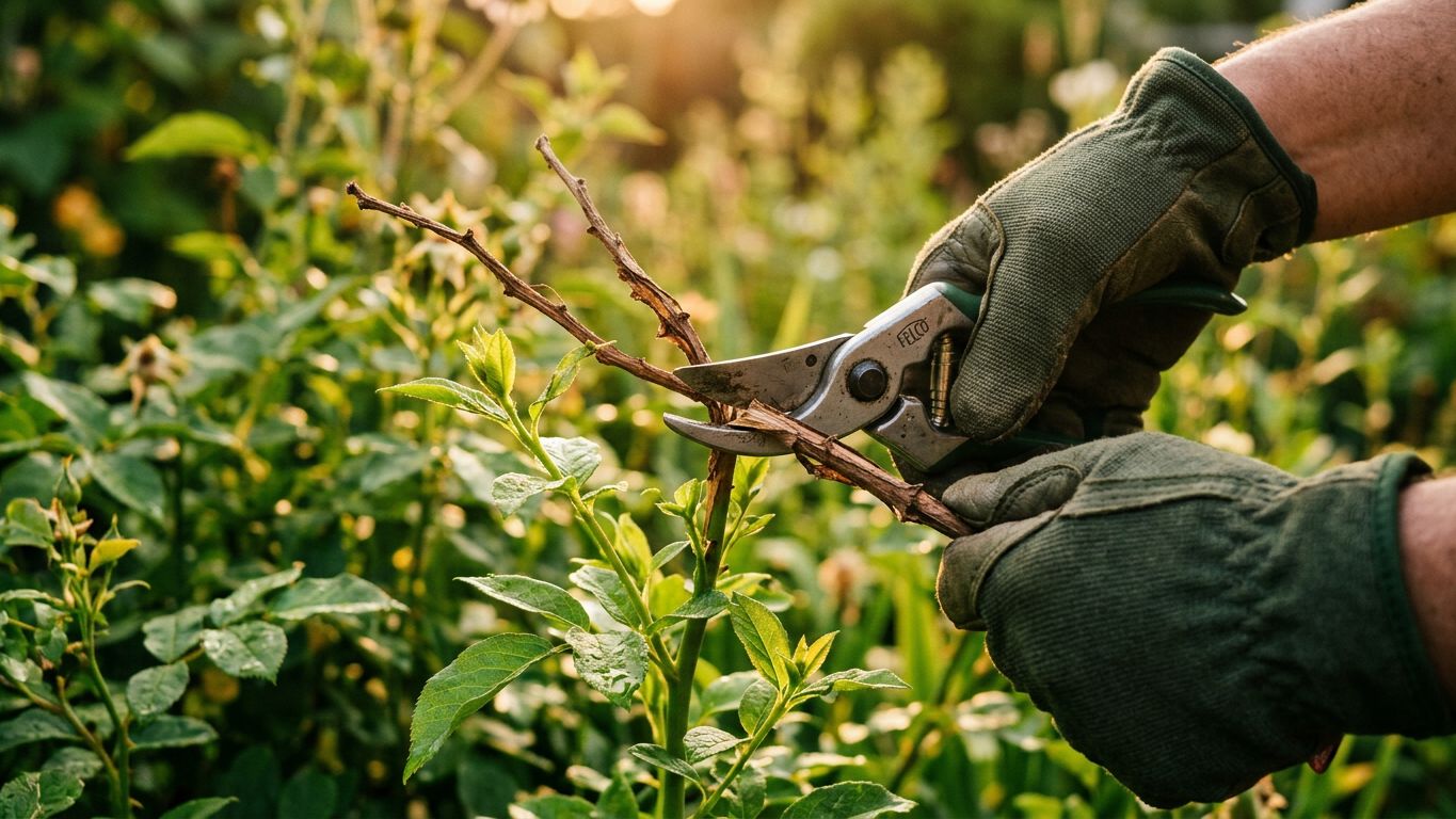Manos enguantadas podando una planta para que crezcan los brotes verdes, metáfora de soltar a un cliente que resta.