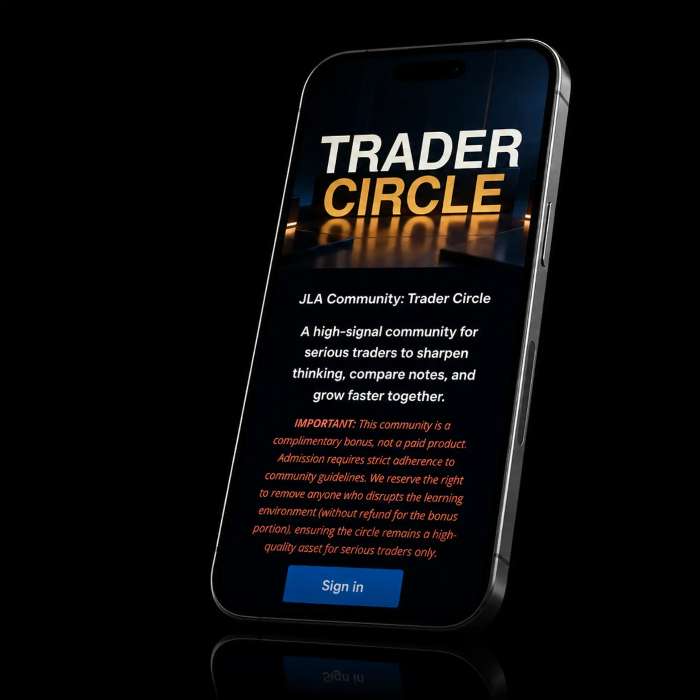 Website screenshot displaying the Trader Circle disclaimer section.