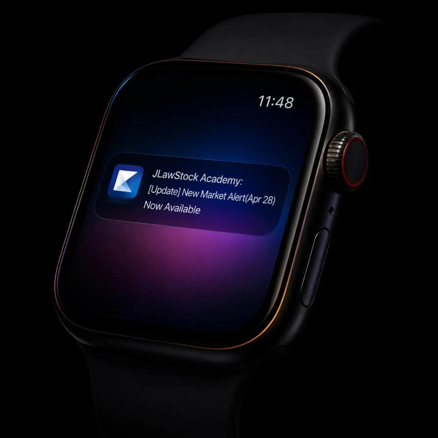 A screenshot displaying a Market Alerts notification on an Apple Watch.