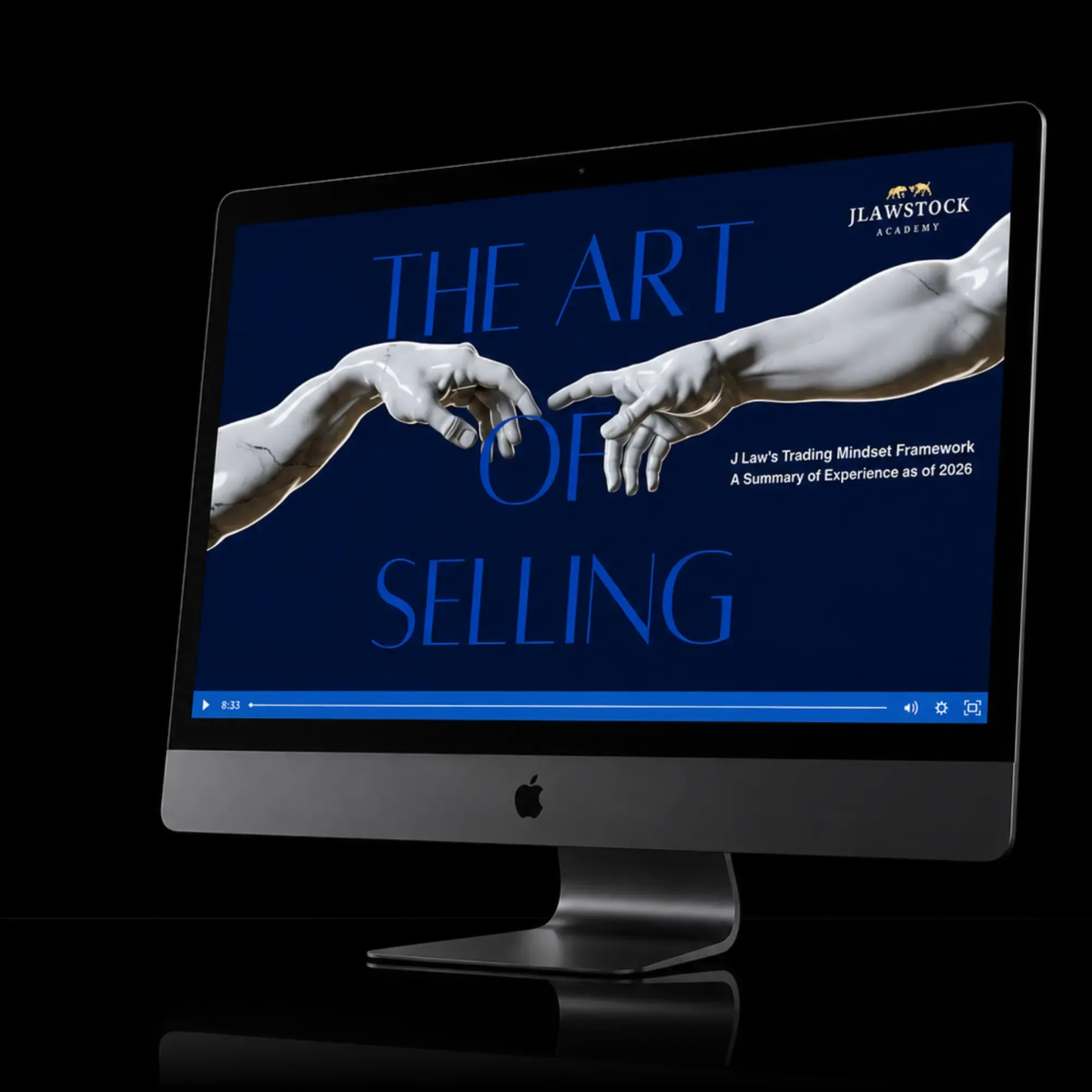 Website screenshot showing a trading education page titled “Core Methodology,” with a monitor displaying “The Art of Selling” and course description text on a dark background.