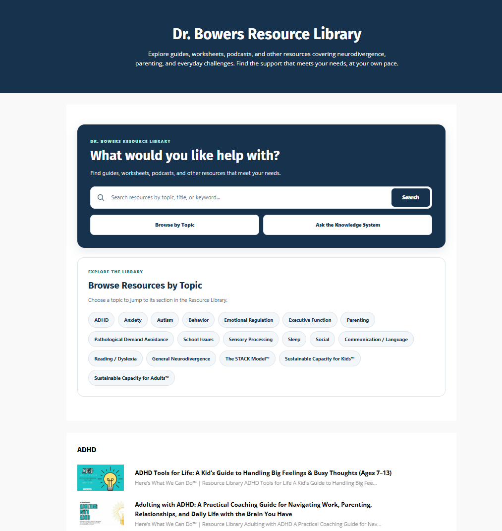 Resource Library showing search, topic navigation, and educational guides