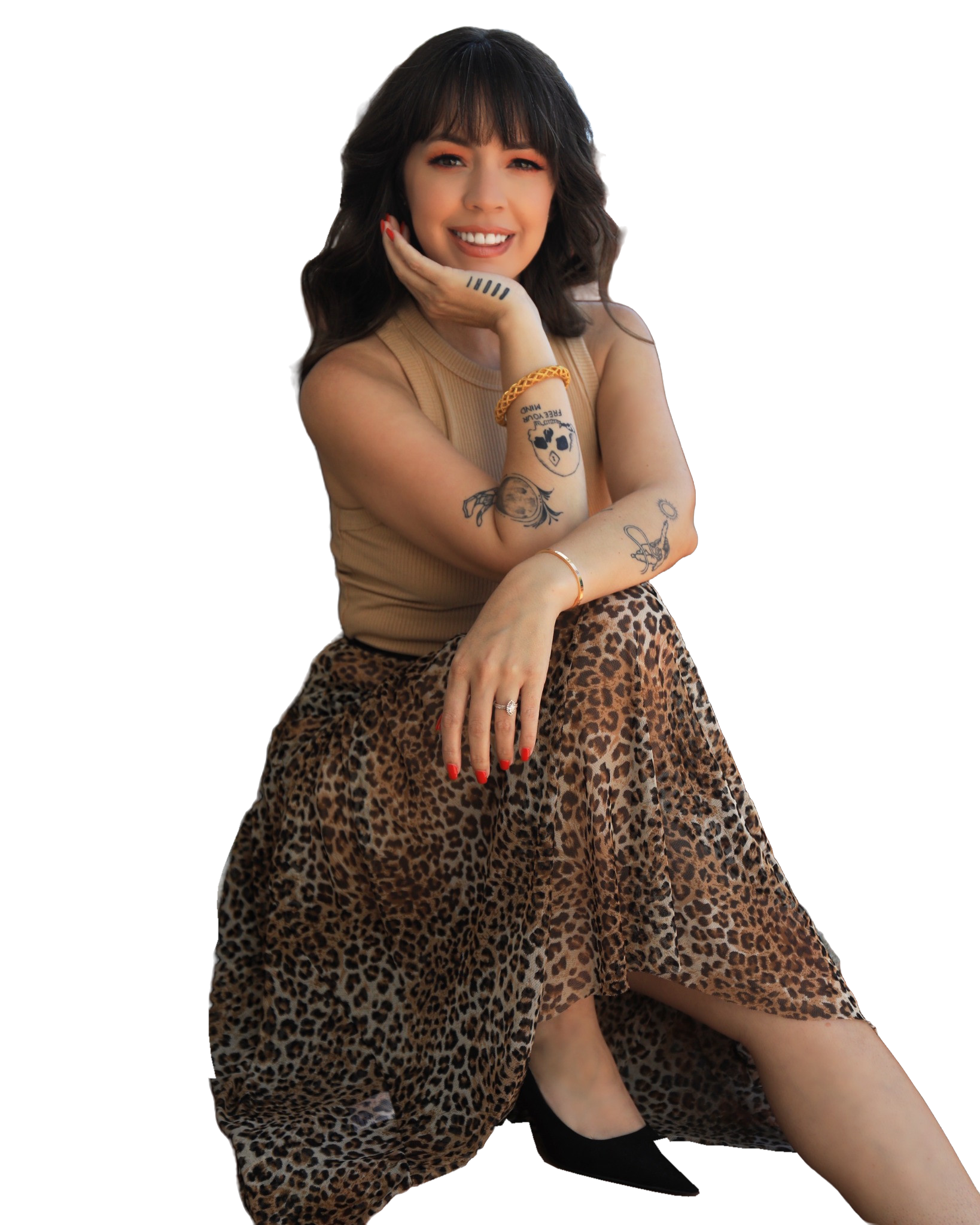 Dr. Courtney Tracy wearing a leopard-print skirt
