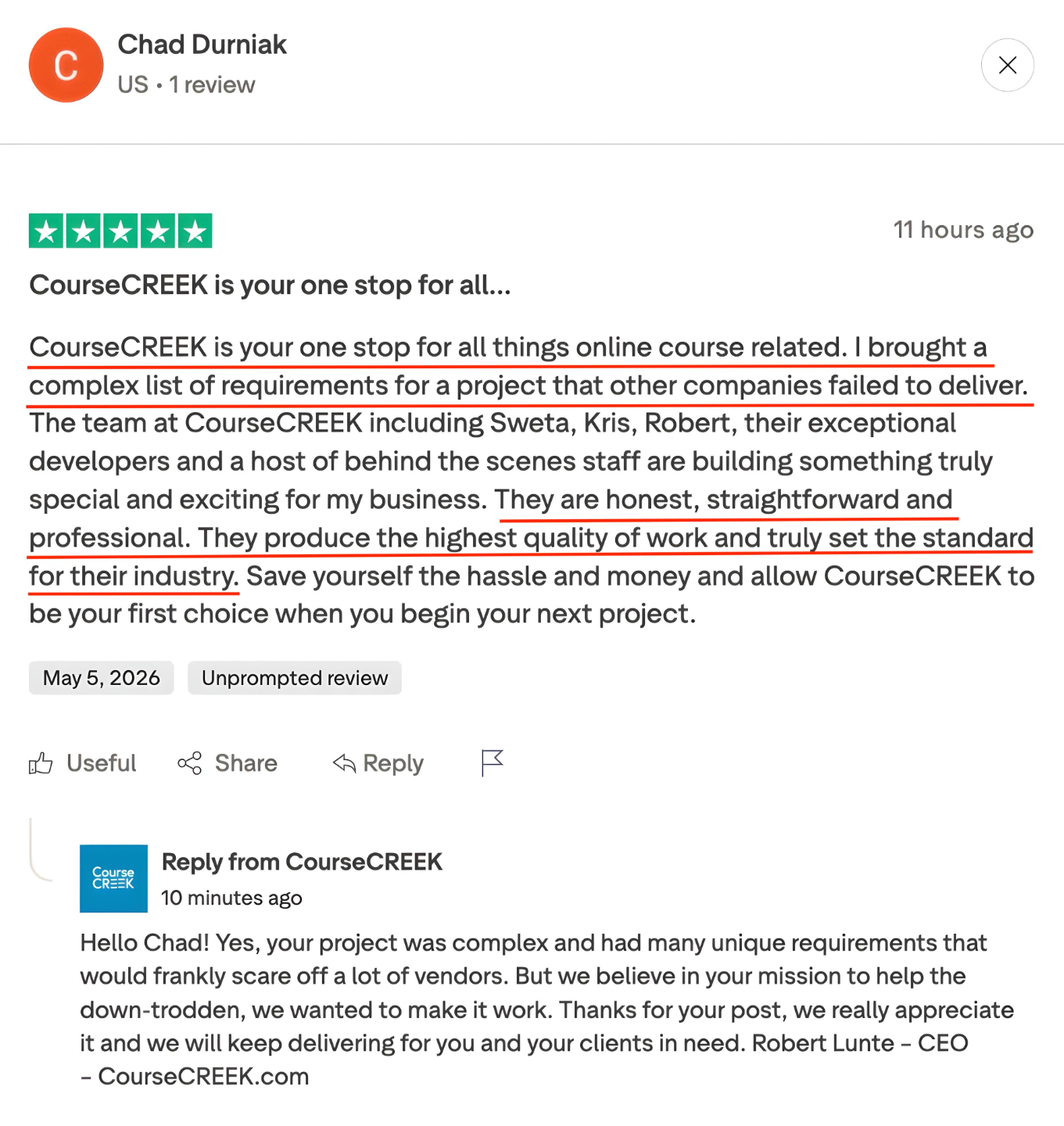 CourseCREEK Reviews and Testimonials