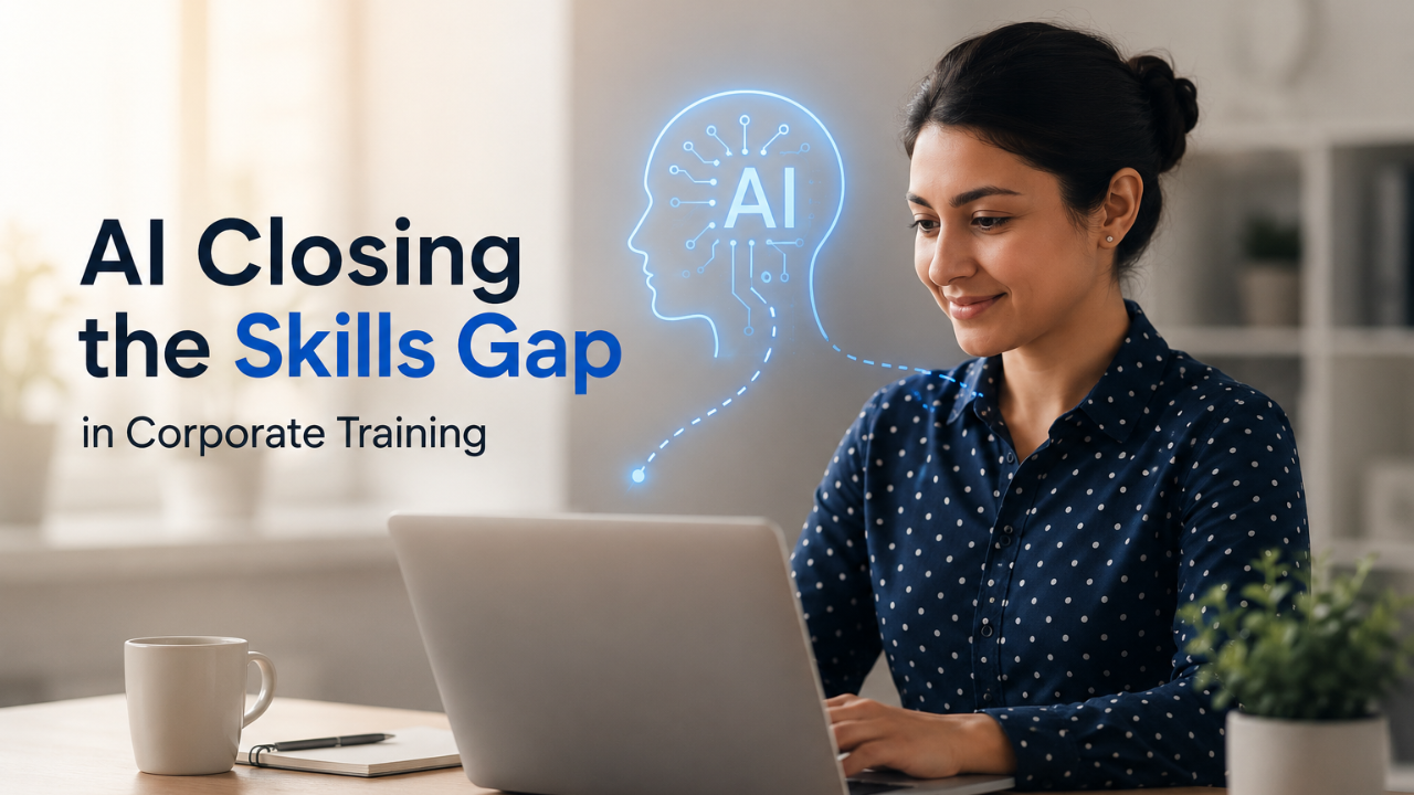 Professional using an AI-powered learning platform to close the skills gap in corporate training.