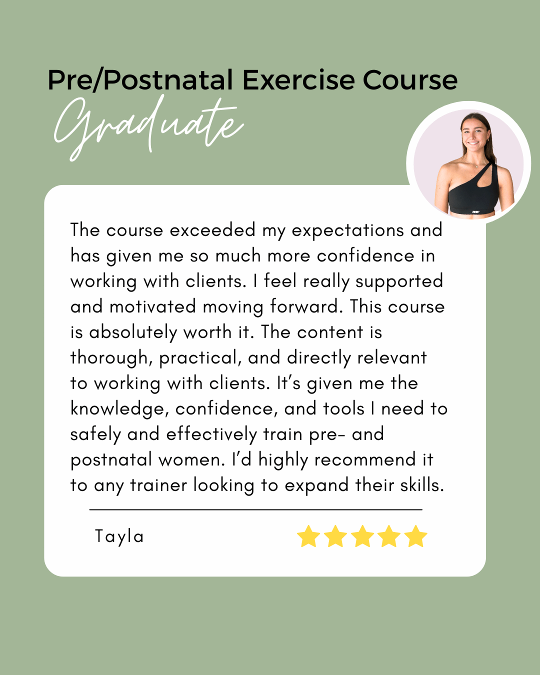 prenatal personal trainer certification testimonial by Tayla