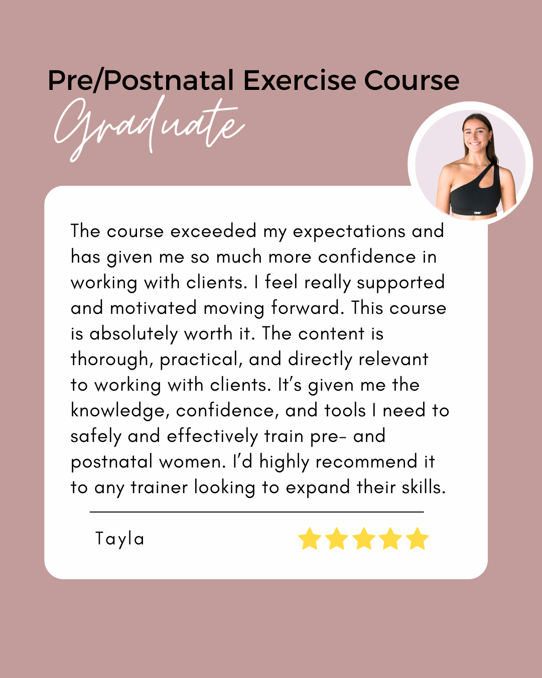 prenatal personal trainer certification testimonial by Tayla