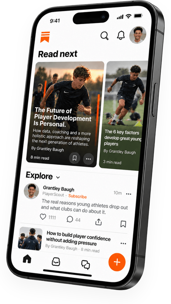 PlayerScout Youth Sport Insights on Substack, shown on an iPhone