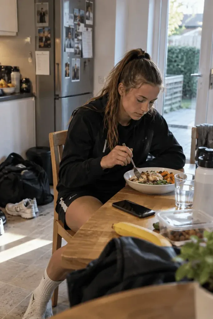 Player eating a healthy meal