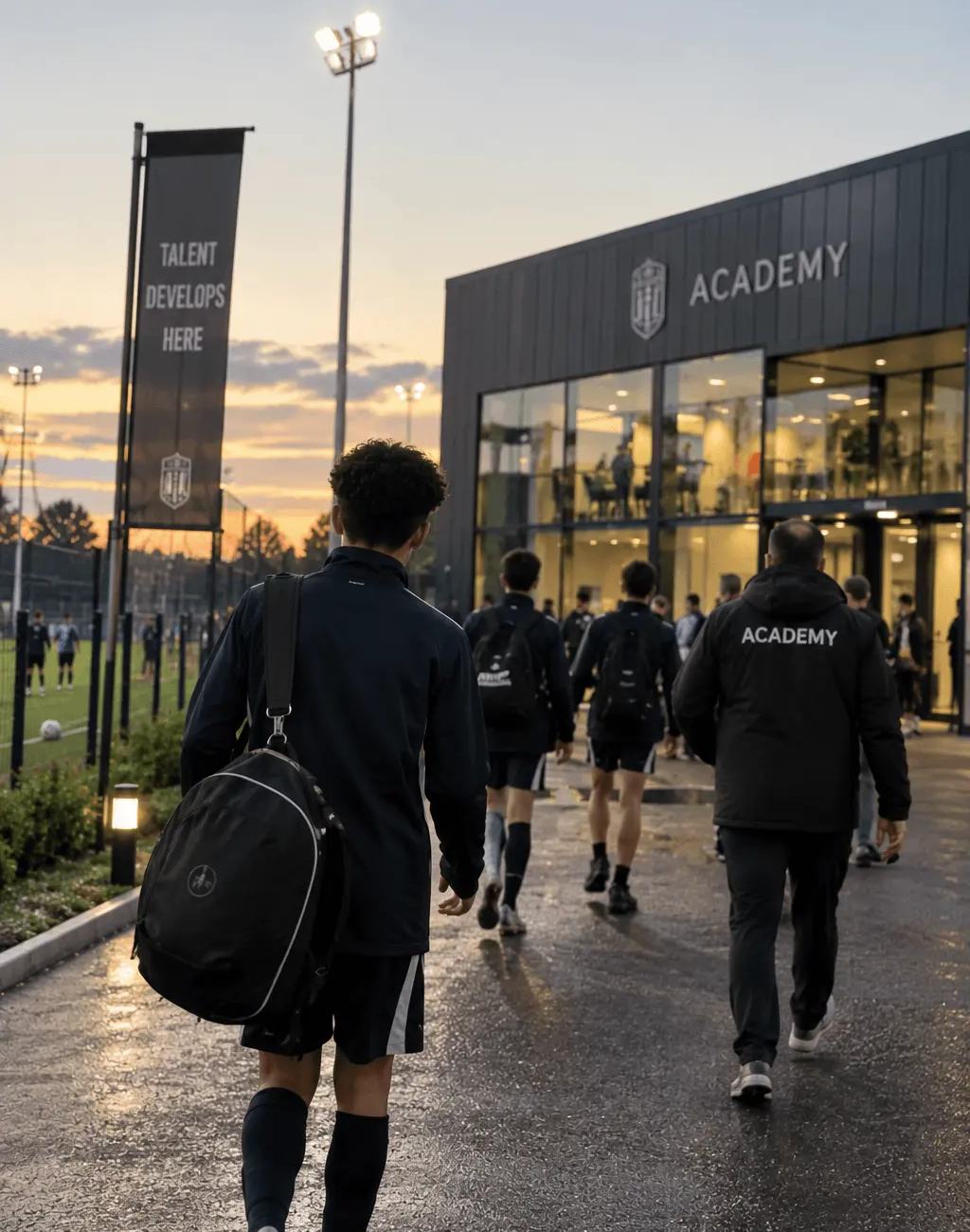 Players arriving at an academy for training