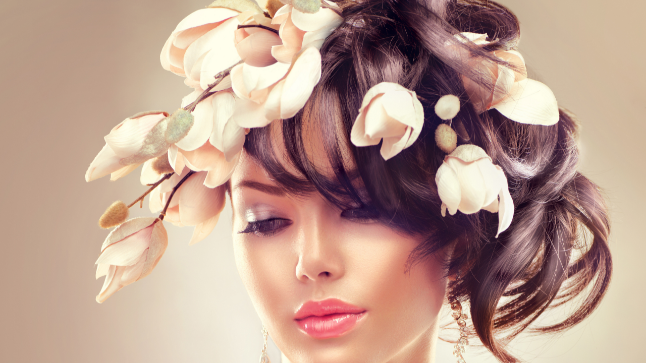 Nostalgic Bride wedding personality featuring a romantic bride with vintage-inspired floral hairpiece, timeless elegance, and classic wedding style inspiration for LDS brides.
