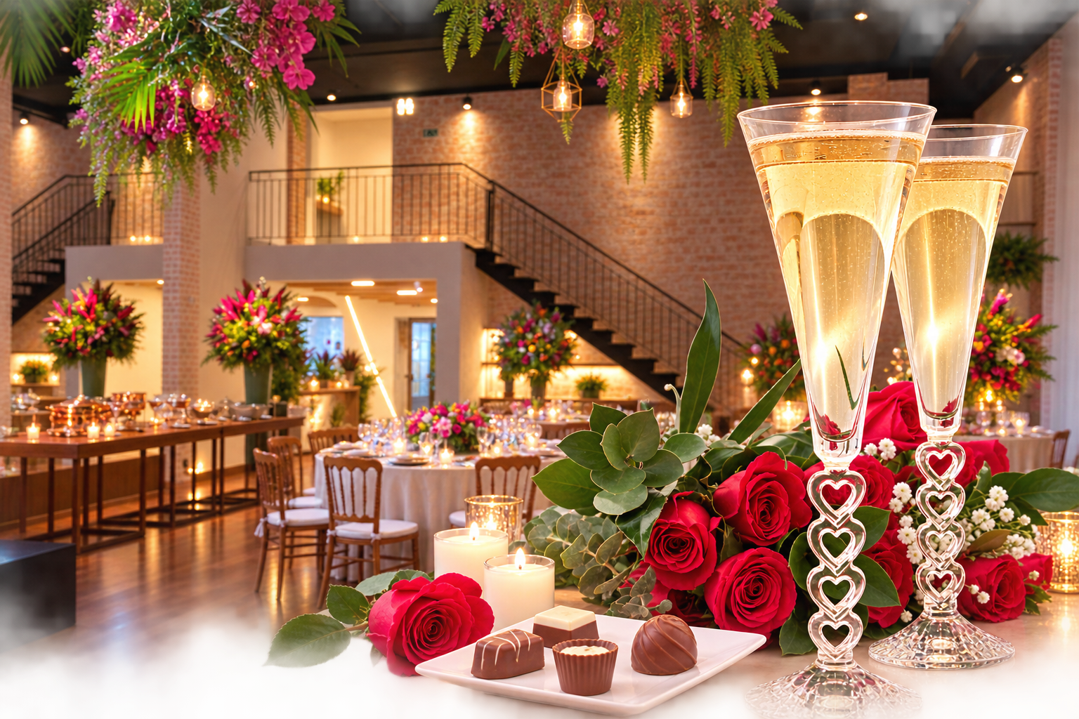 Latter-day Saint bride and groom sharing a joyful wedding toast at an outdoor reception table adorned with candles, florals, and golden glassware — symbolizing love, light, and celebration. Image courtesy of Travis T. Photography.