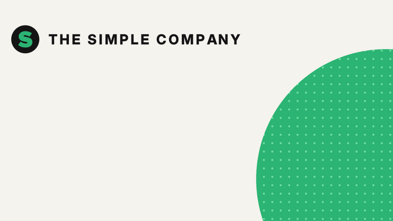 The Simple Company logo on a warm off-white brand graphic with a large dotted circle, for an article on how to grow a business beyond referrals.