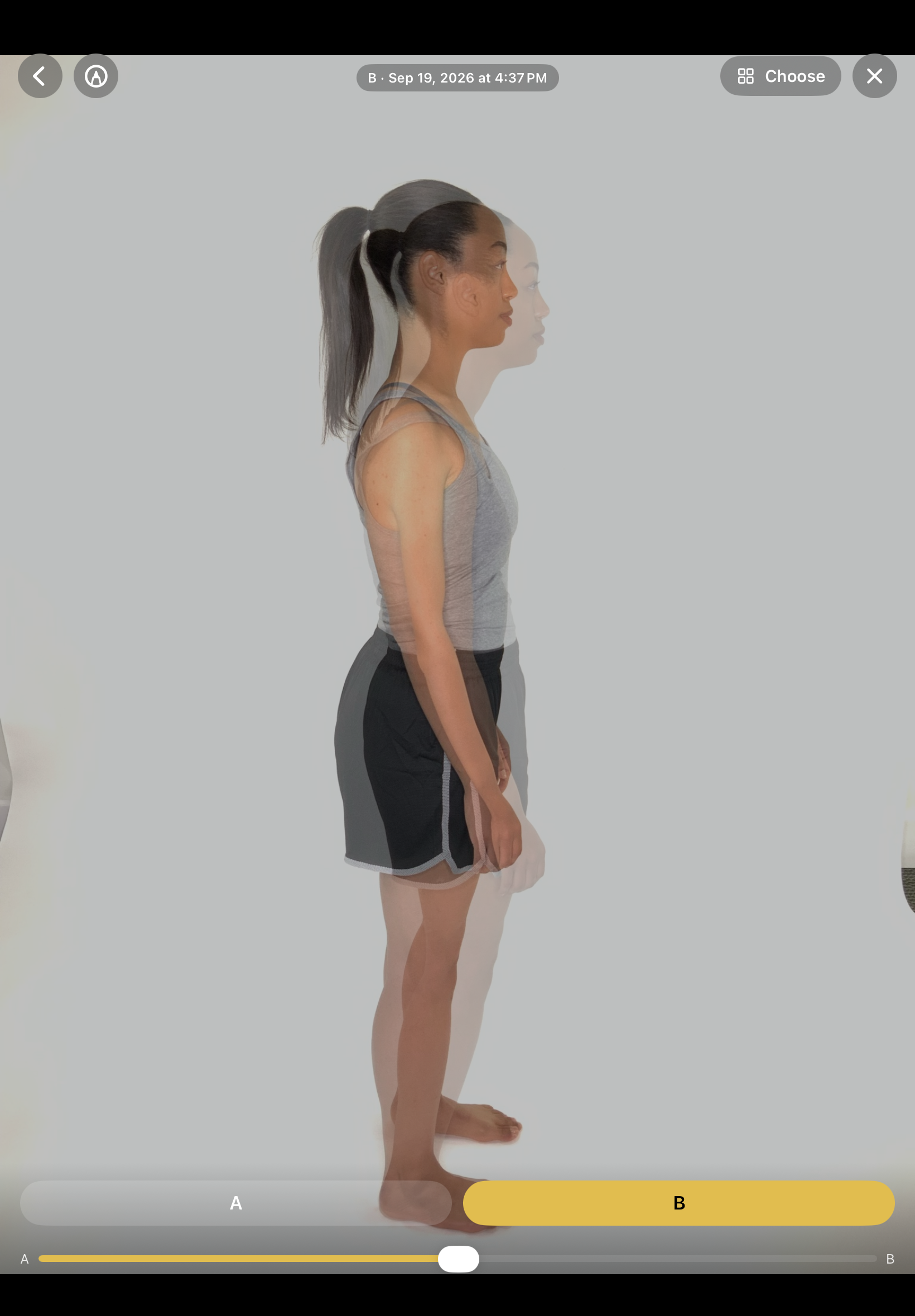 Onion-skin overlay comparing before and after posture