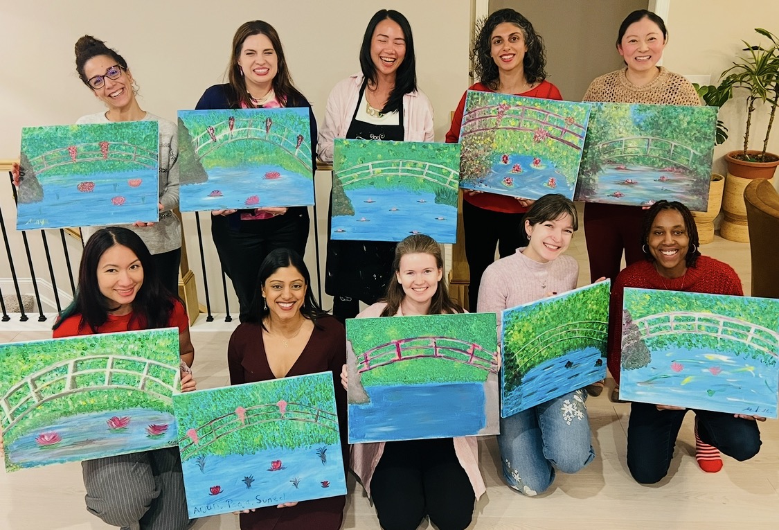 Monet's Bridge canvas painting design for a paint and sip party in Cleveland