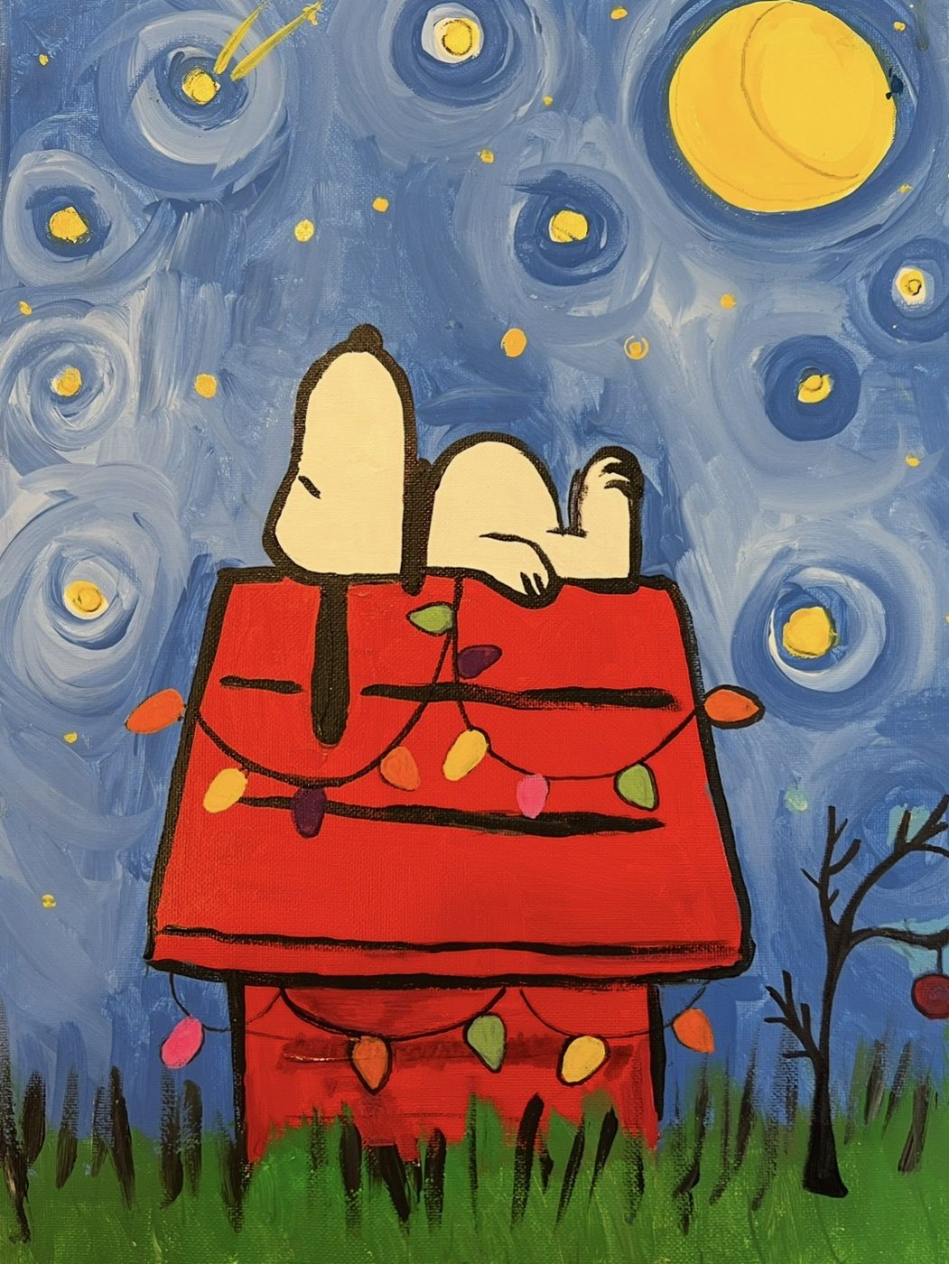 Classic Cartoon Dog canvas painting design for a paint and sip party in Cleveland