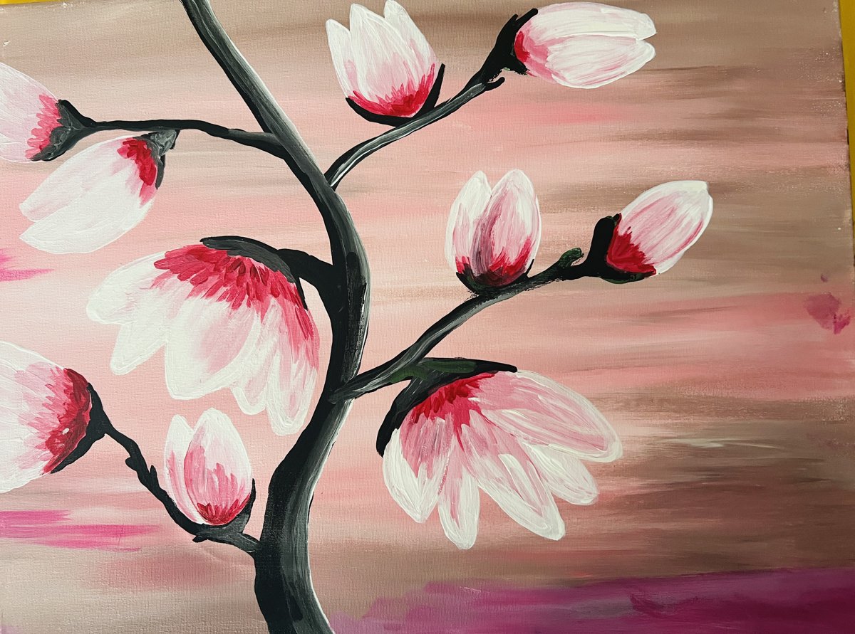 Branch with Flowers canvas painting design for a paint and sip party in Cleveland