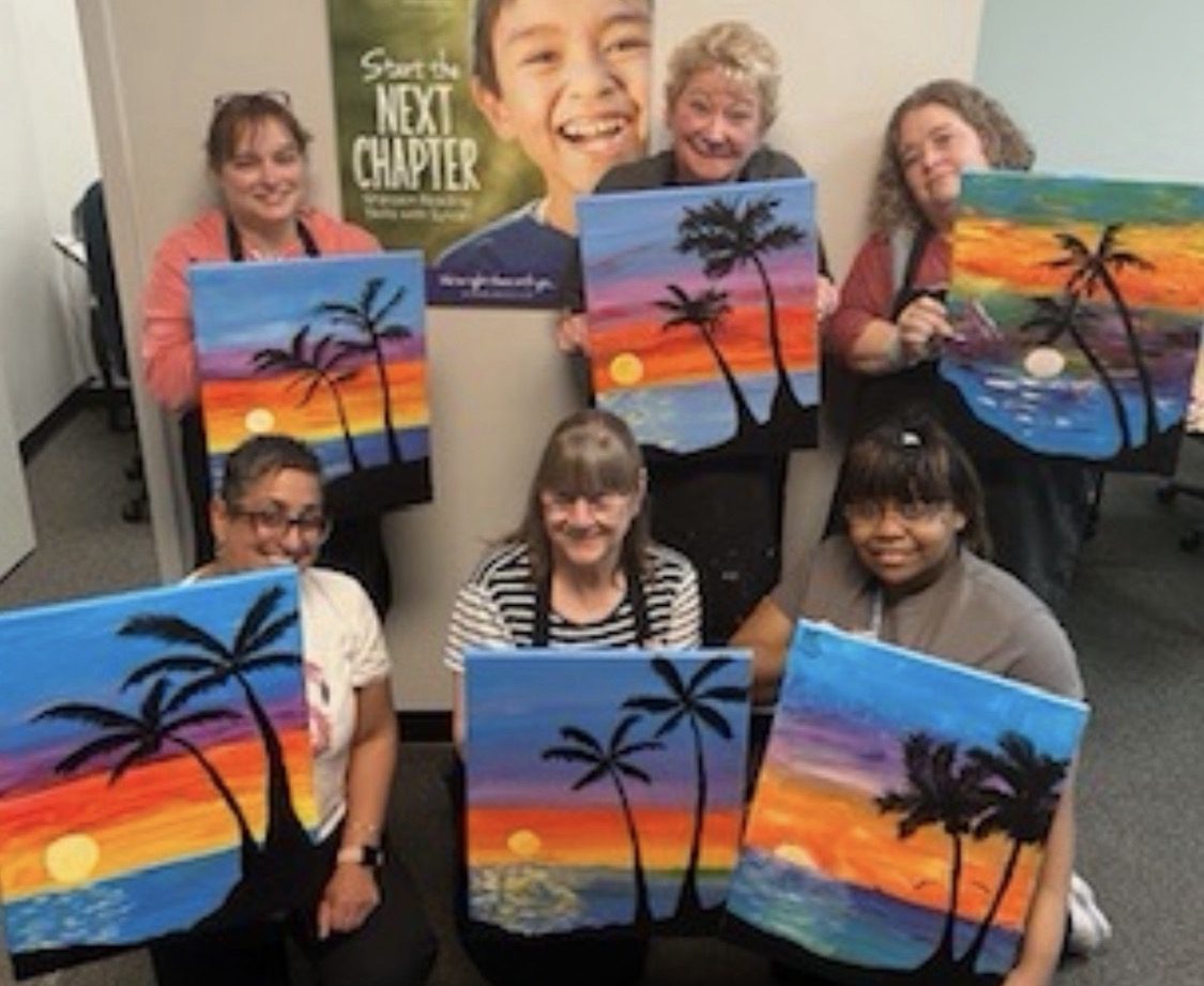 Guests at an Artist at Heart paint and sip party in Cleveland