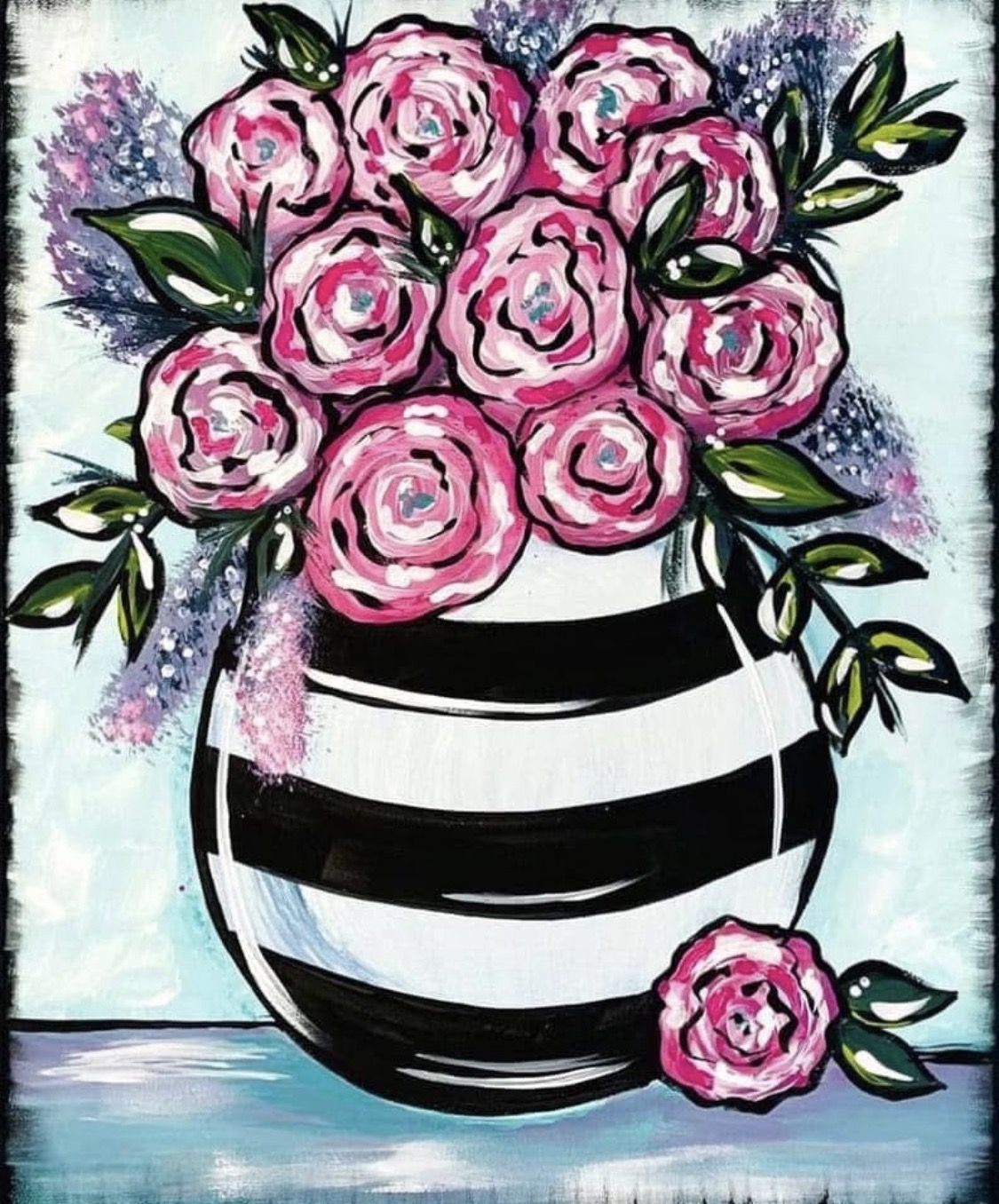 Flowers in vase canvas painting design for a paint and sip party in Cleveland