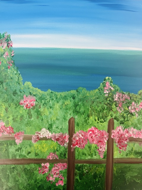Fence with Flowers canvas painting design for a paint and sip party in Cleveland