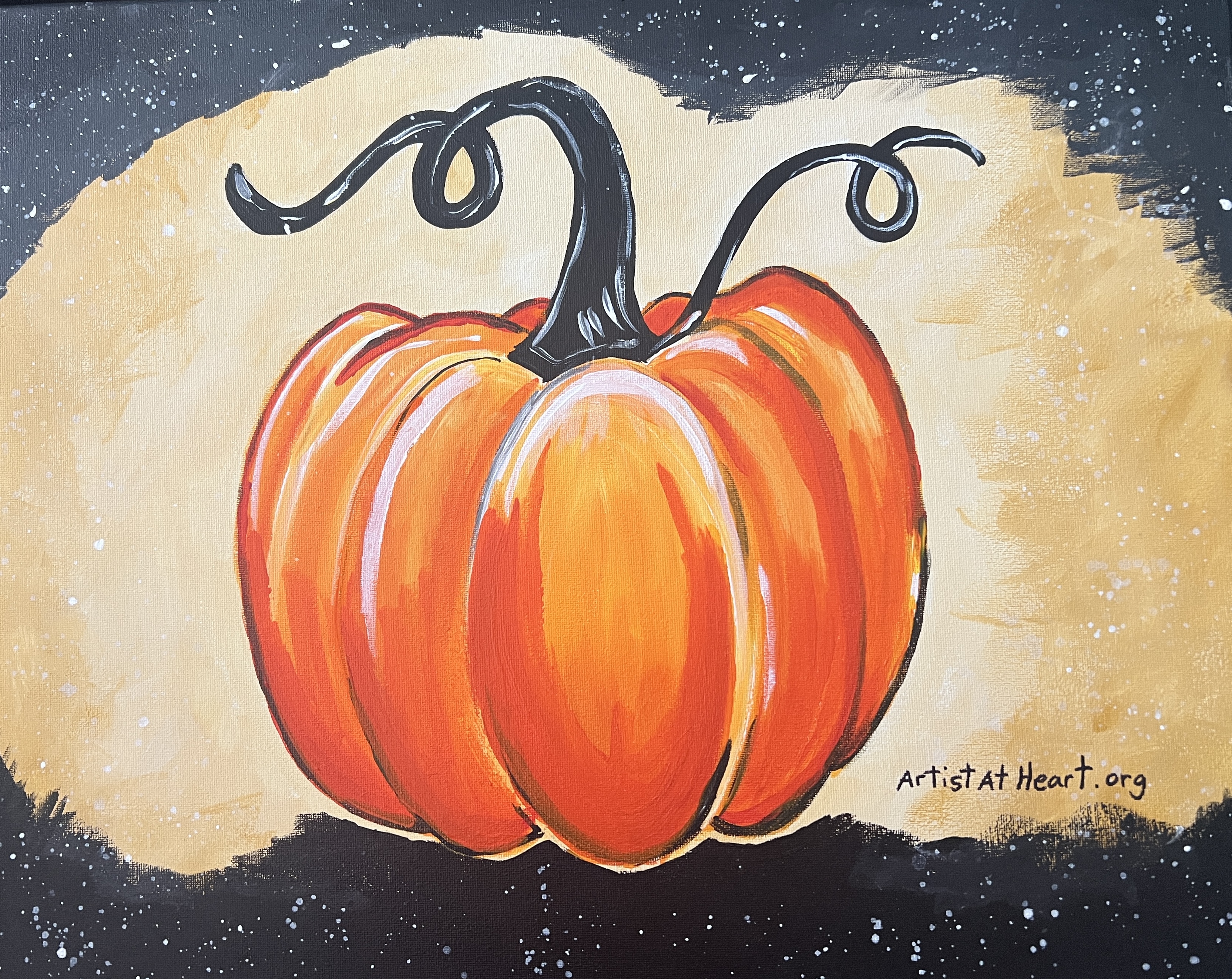 Pumpkin canvas painting design for a paint and sip party in Cleveland