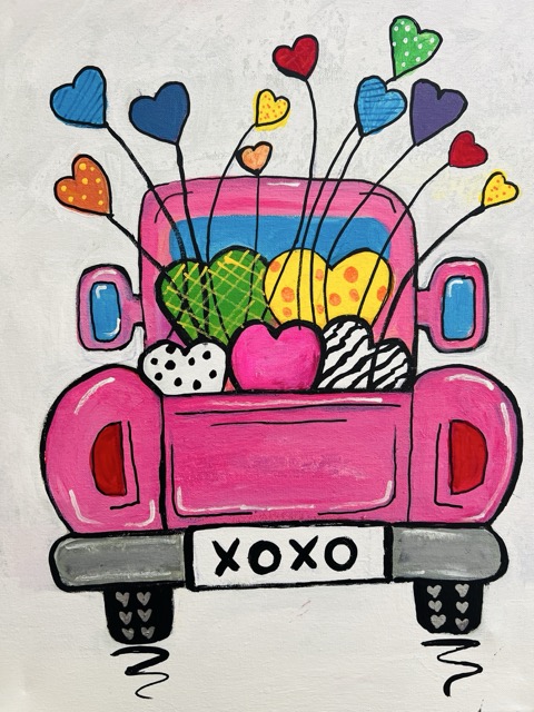 Hearts canvas painting design for a paint and sip party in Cleveland