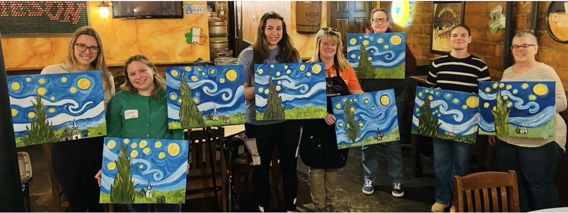 Starry Night canvas painting design for a paint and sip party in Cleveland