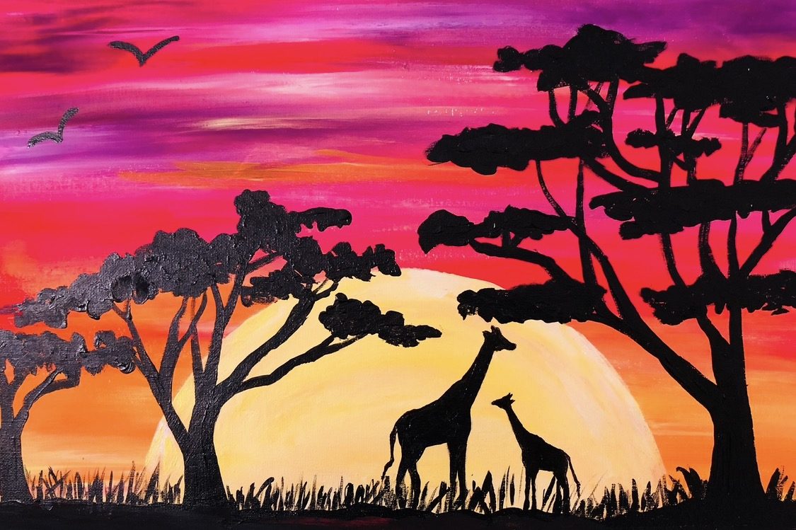 Safari canvas painting design for a paint and sip party in Cleveland