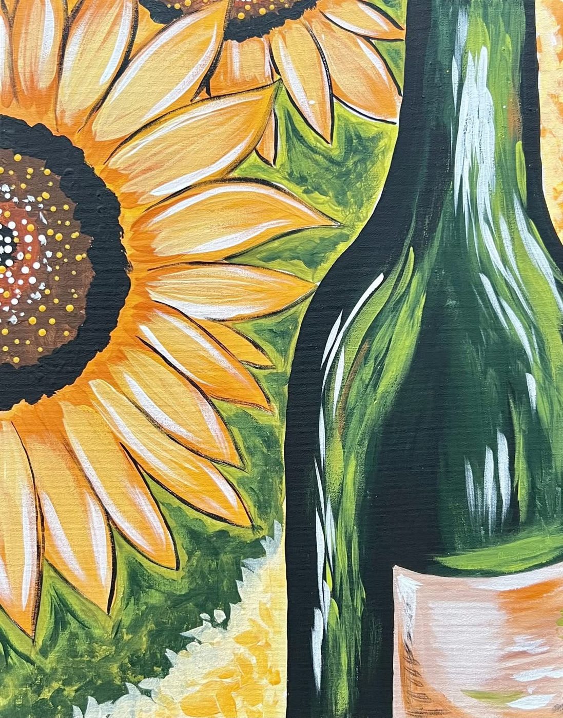 Sunflower and Wine canvas painting design for a paint and sip party in Cleveland