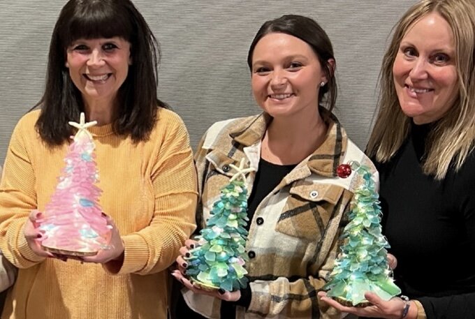 A finished handmade sea glass tree from Artist at Heart in Cleveland