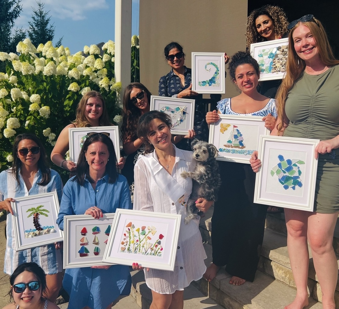Bachelorette paint party group in Cleveland with finished paintings
