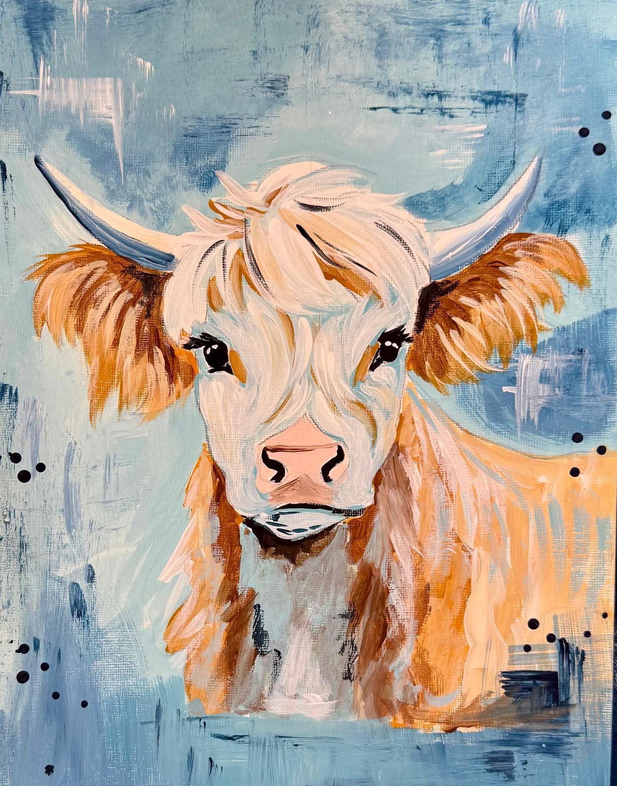 Highlander Cow canvas painting design for a paint and sip party in Cleveland