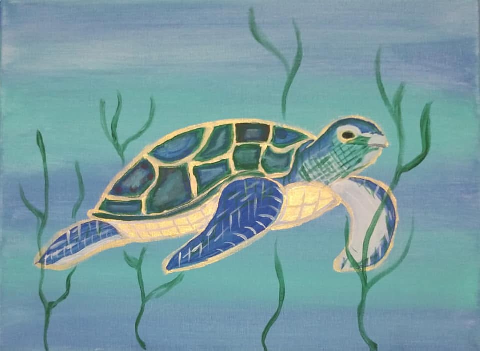 Sea Turtle canvas painting design for a paint and sip party in Cleveland