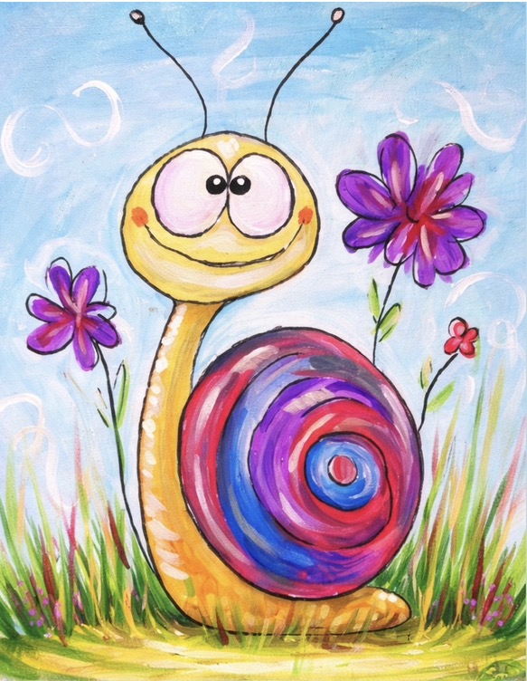 Snail canvas painting design for a paint and sip party in Cleveland