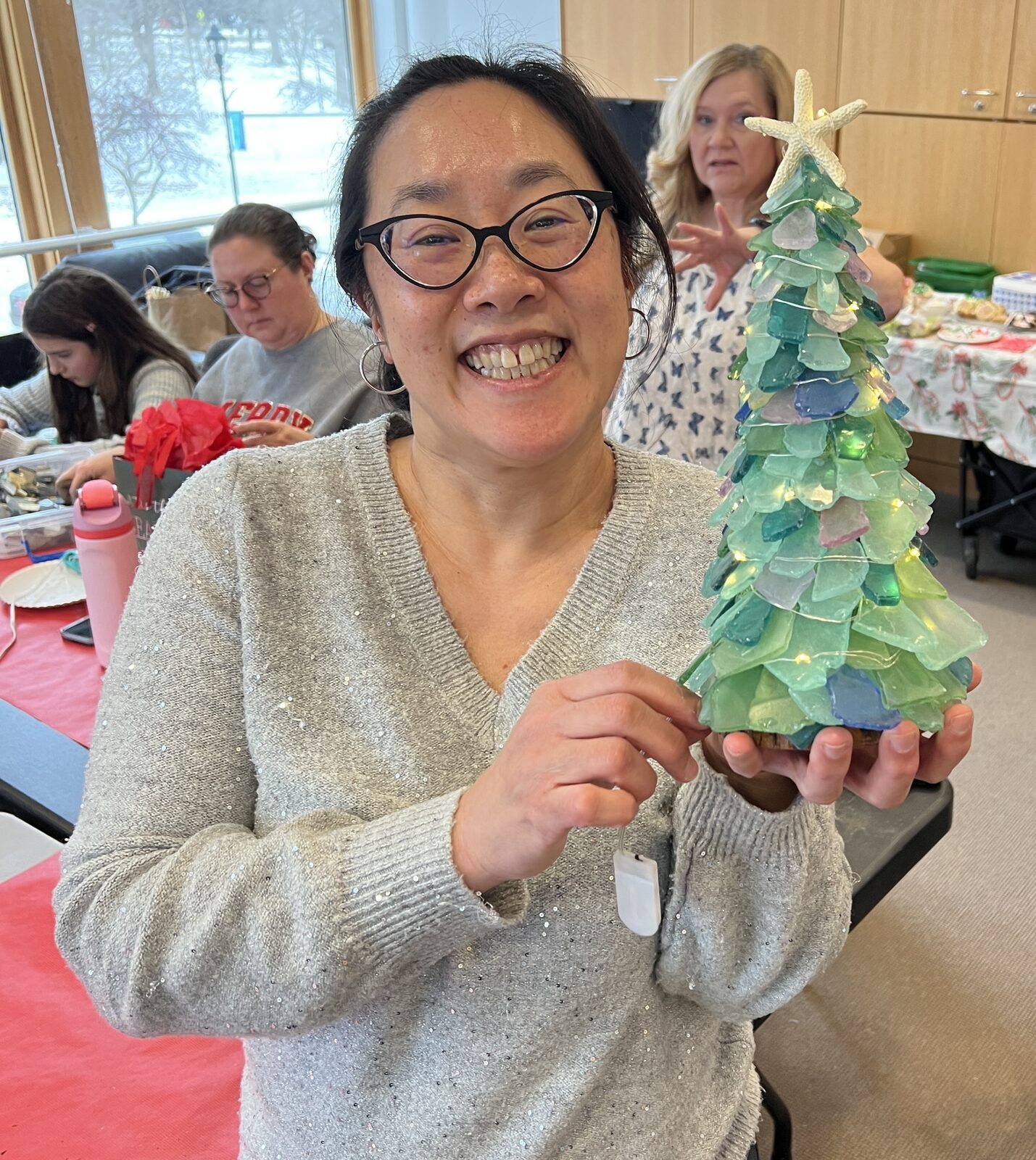 A finished handmade sea glass tree from Artist at Heart in Cleveland