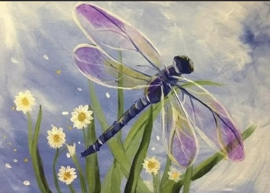 Dragonfly canvas painting design for a paint and sip party in Cleveland