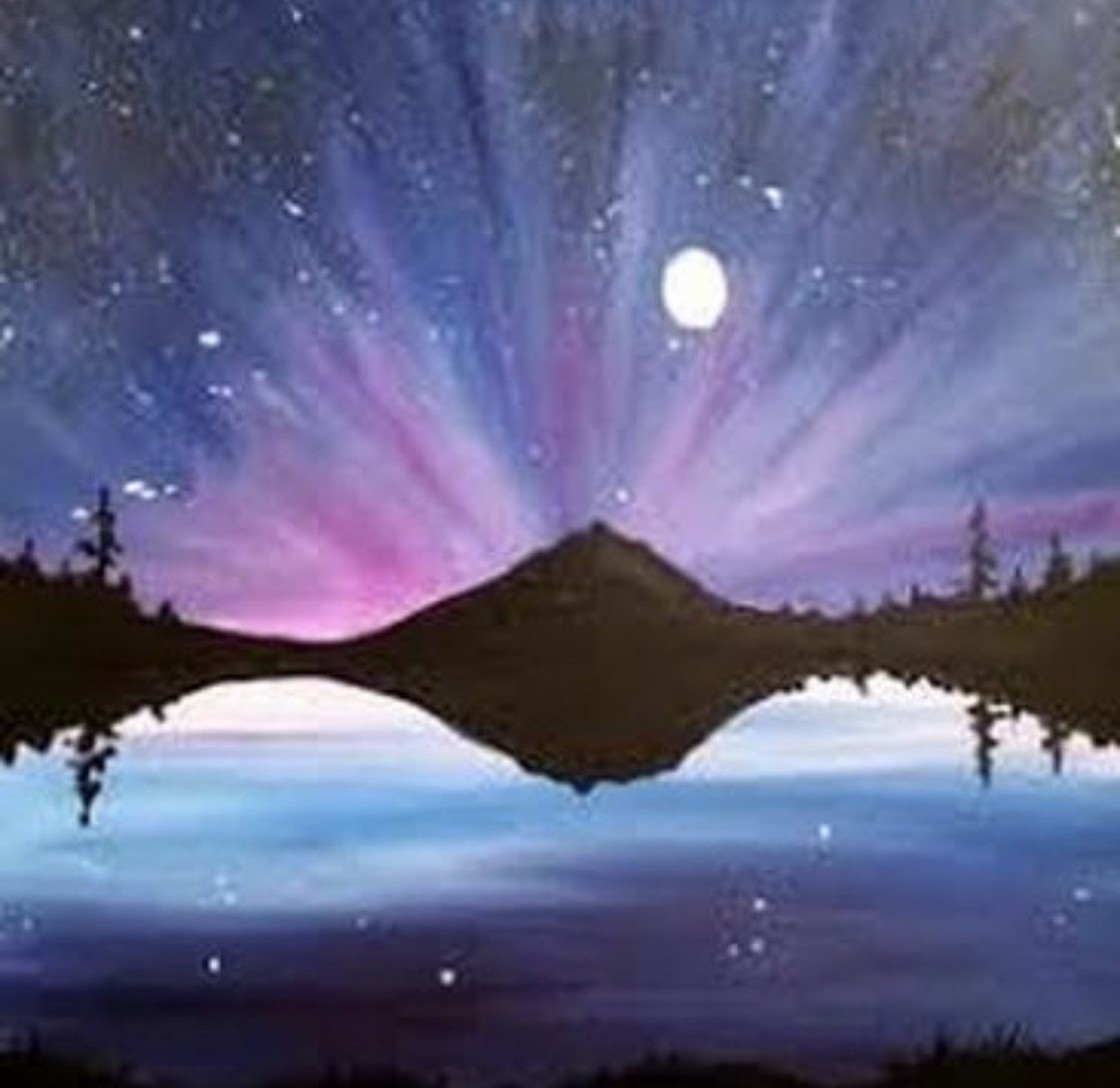 Aurora Mountains canvas painting design for a paint and sip party in Cleveland