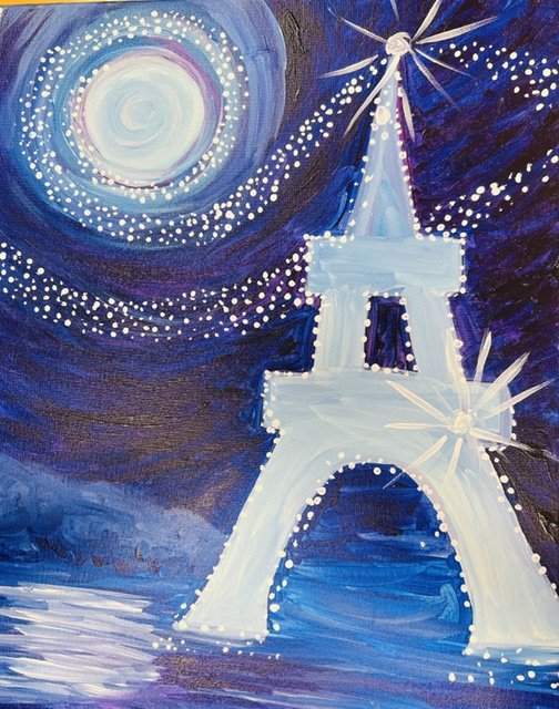 Eiffel Tower canvas painting design for a paint and sip party in Cleveland