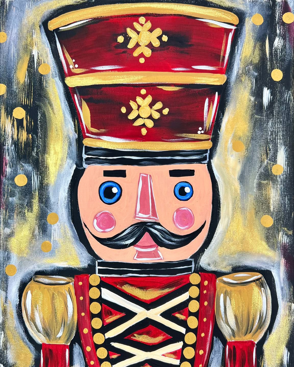 Winter Nutcracker canvas painting design for a paint and sip party in Cleveland