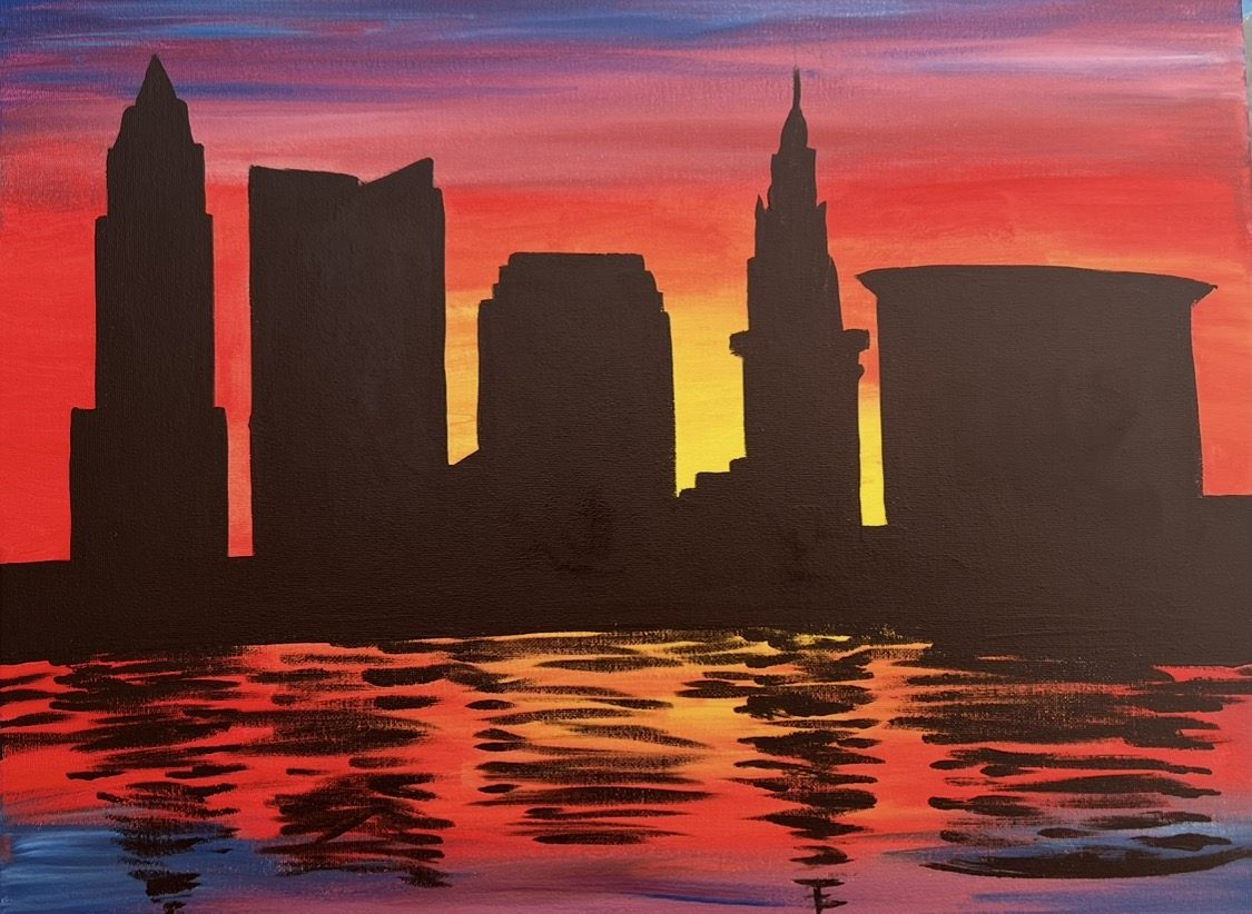 Cleveland Skyline canvas painting design for a paint and sip party in Cleveland