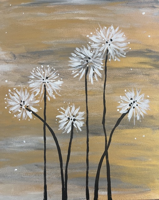 Blow Flowers canvas painting design for a paint and sip party in Cleveland