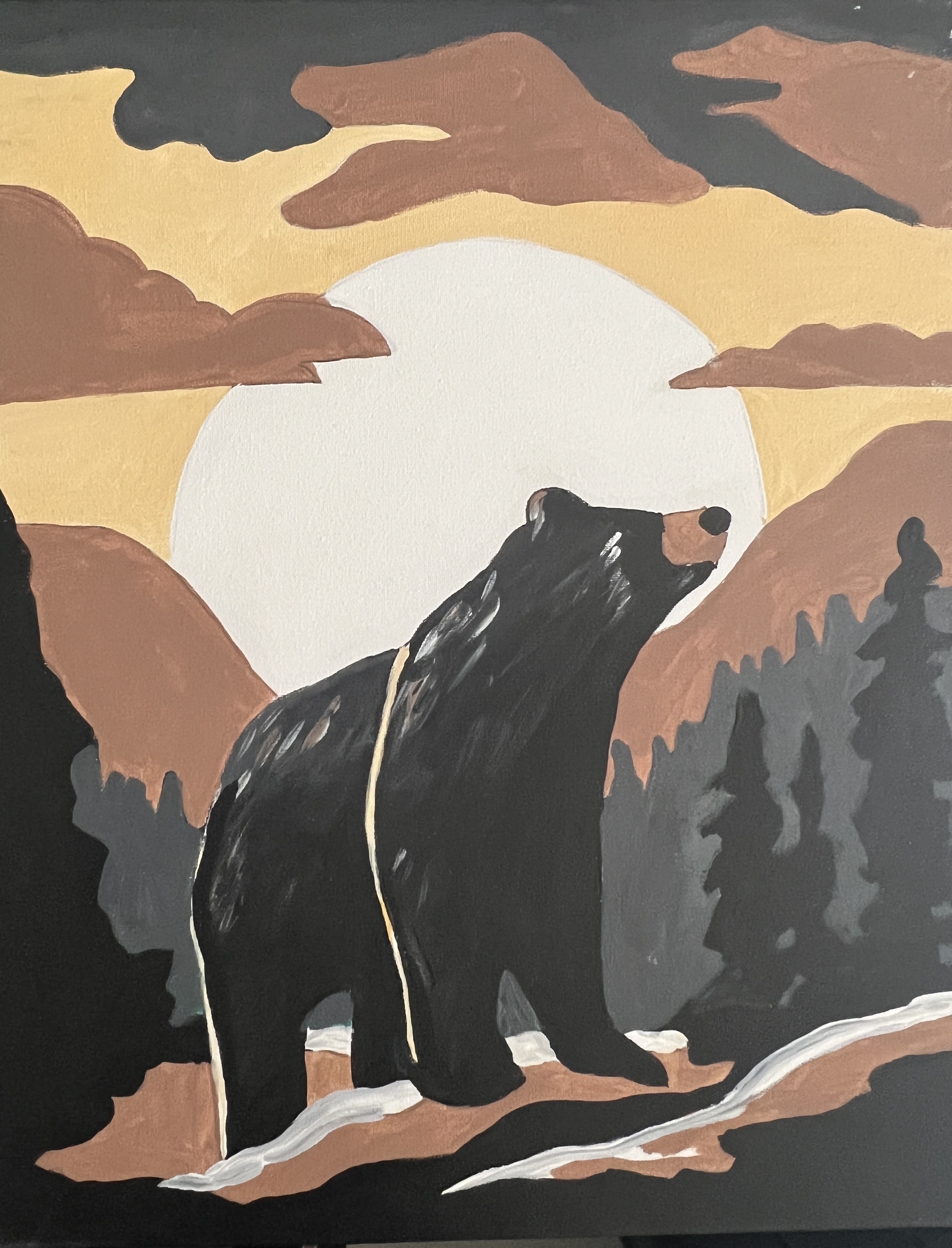 Bear canvas painting design for a paint and sip party in Cleveland